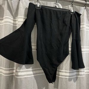 Lulus black off shoulder bell sleeve bodysuit